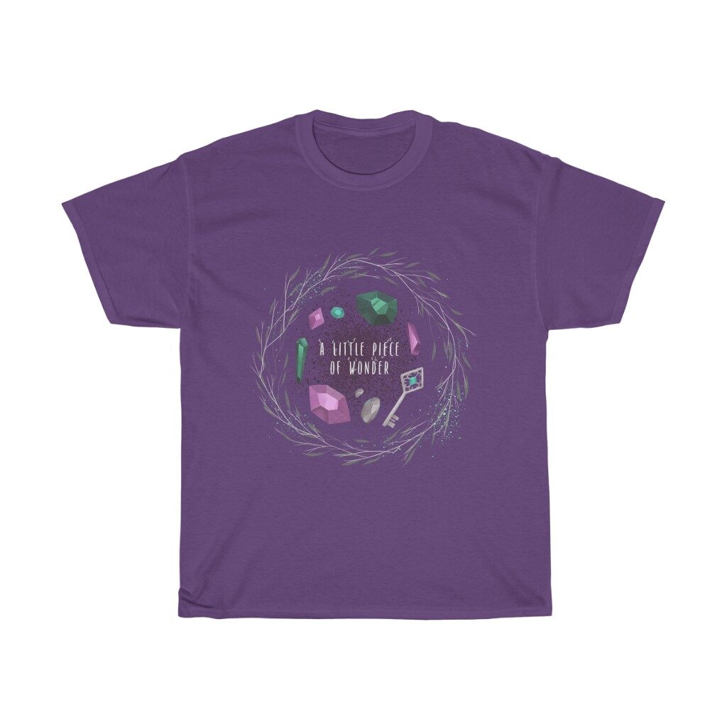 Shirt with gemstones and swirling sparkles with the words “A Little Piece of Wonder” Shirt | great gifts for creatives | Busy Life Healthy Wife