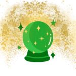 Green crystal ball with golden shimmers behind it | Spiritual Marketing Course